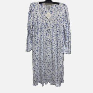 Eileen West Ballet Gown (Blue Rose) Womens Pajama Long Sleeve 100% cotton Size L